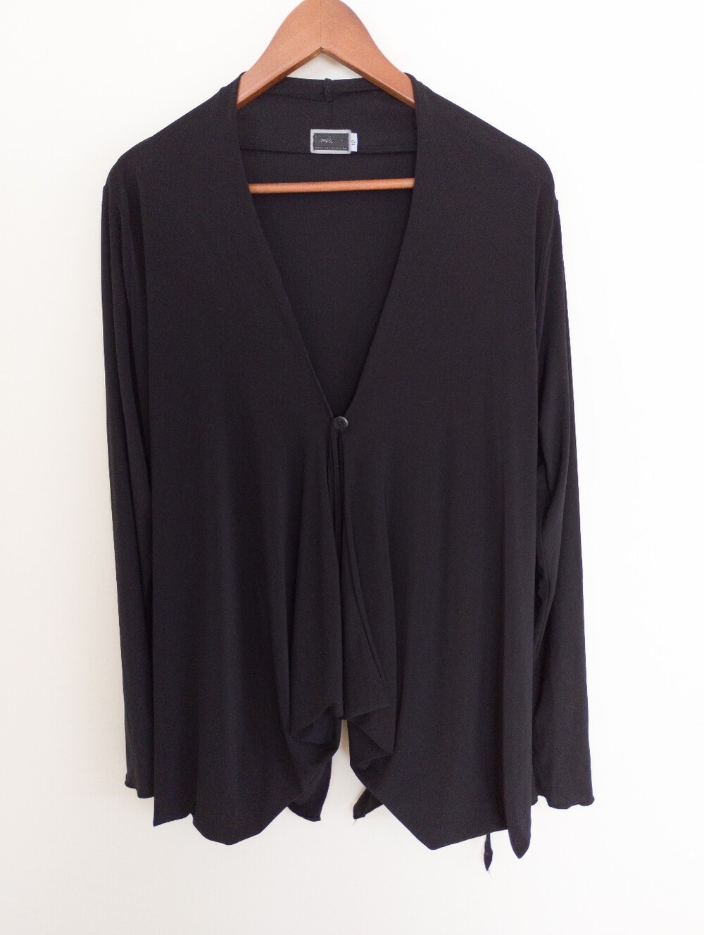 Sympli The Best Black Single Button Draped Cardigan Size 12 Made in Canada